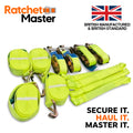 Ratchet Master - Hi-Vis Recovery Ratchet Straps Set of 4 - British Standard (6m) (5 Tonne)
