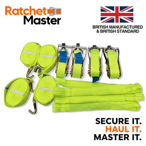 Ratchet Master - Hi-Vis Recovery Ratchet Straps Set of 4 - British Standard (6m) (5 Tonne)